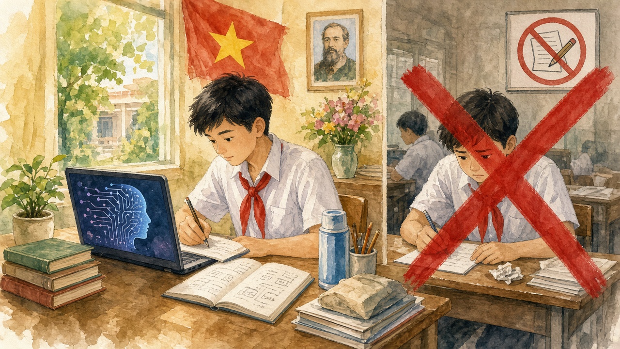 Học sinh dùng AI để luyện đề rồi tự giải thích; không dùng khi bị cấm trong kiểm tra.