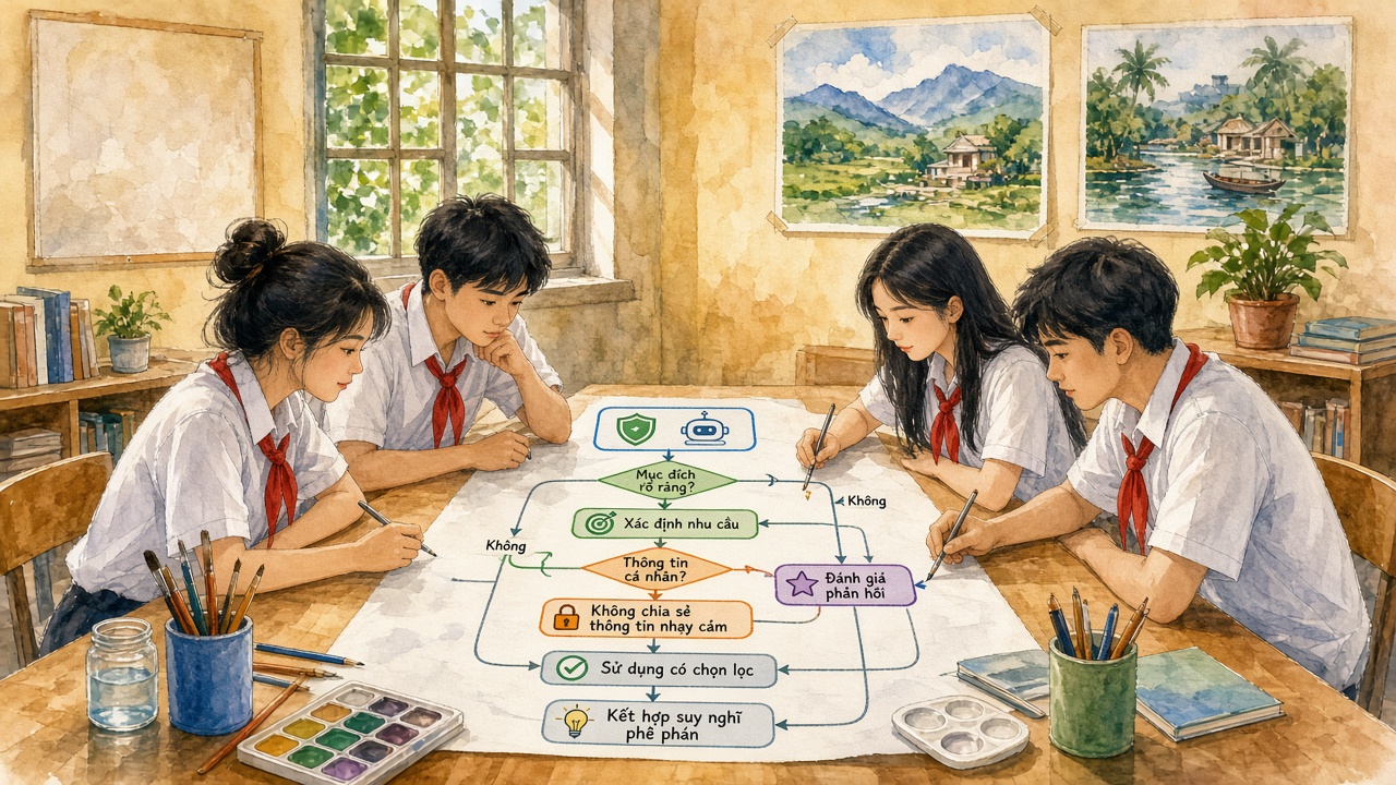 Sơ đồ quy trình: mục tiêu — được phép không — dữ liệu — kiểm chứng — khai báo — lưu/xoá.