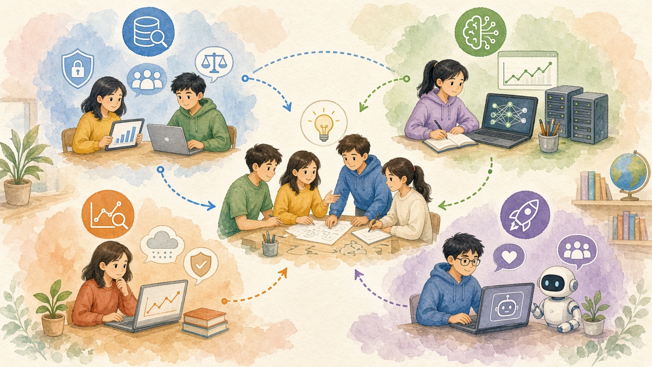 Sơ đồ vòng đời: thu thập — huấn luyện — triển khai — giám sát, mỗi bước một rủi ro đạo đức.