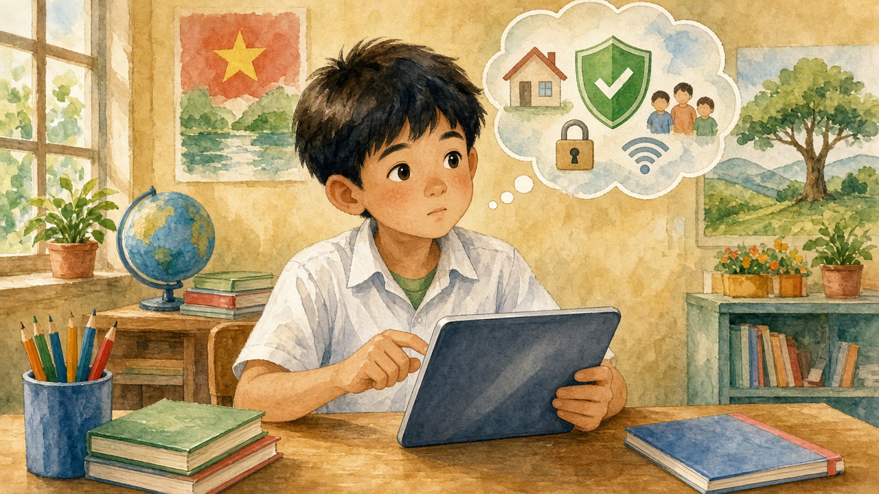 Học sinh cân nhắc trước khi dùng máy.