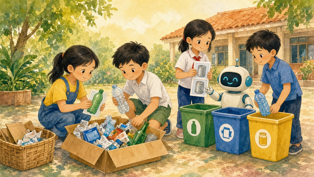 Phân loại rác tái chế bằng ảnh mẫu.