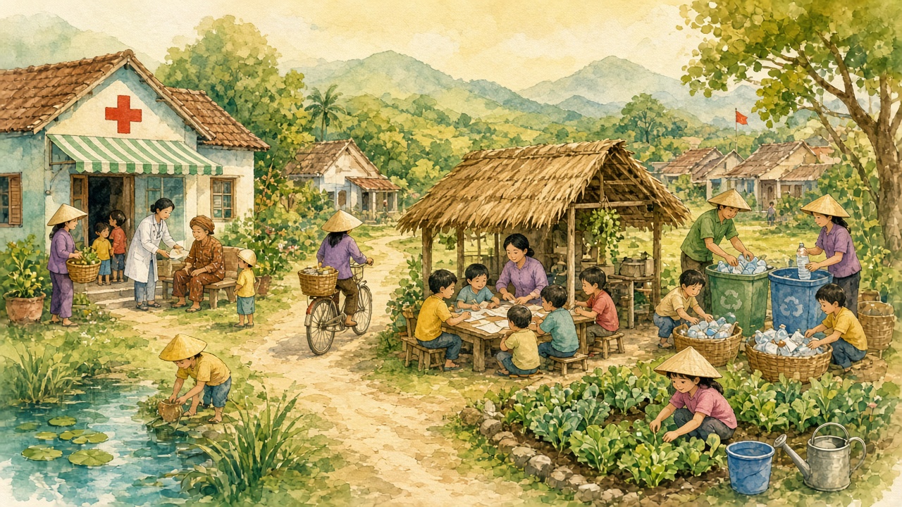 AI hỗ trợ trạm y tế, lớp học, thu gom rác cộng đồng.