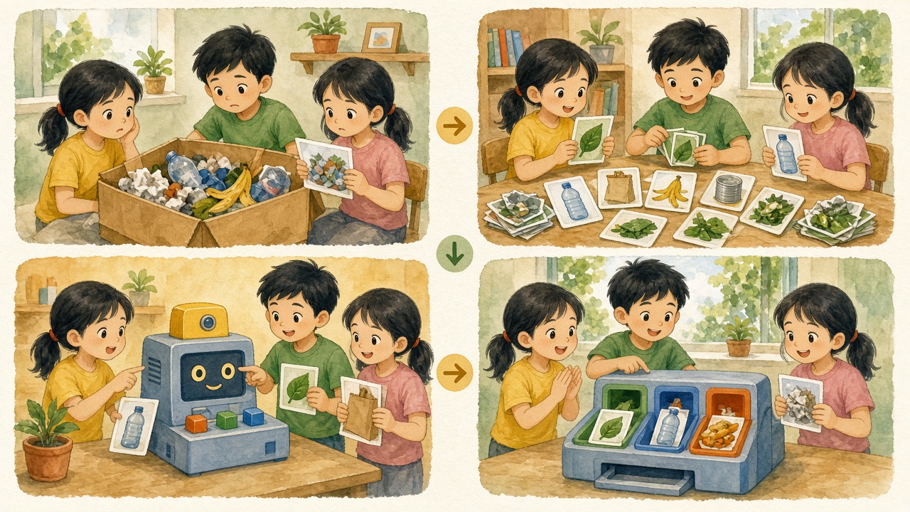 Bốn bước: vấn đề, dữ liệu, dạy máy, kiểm tra.