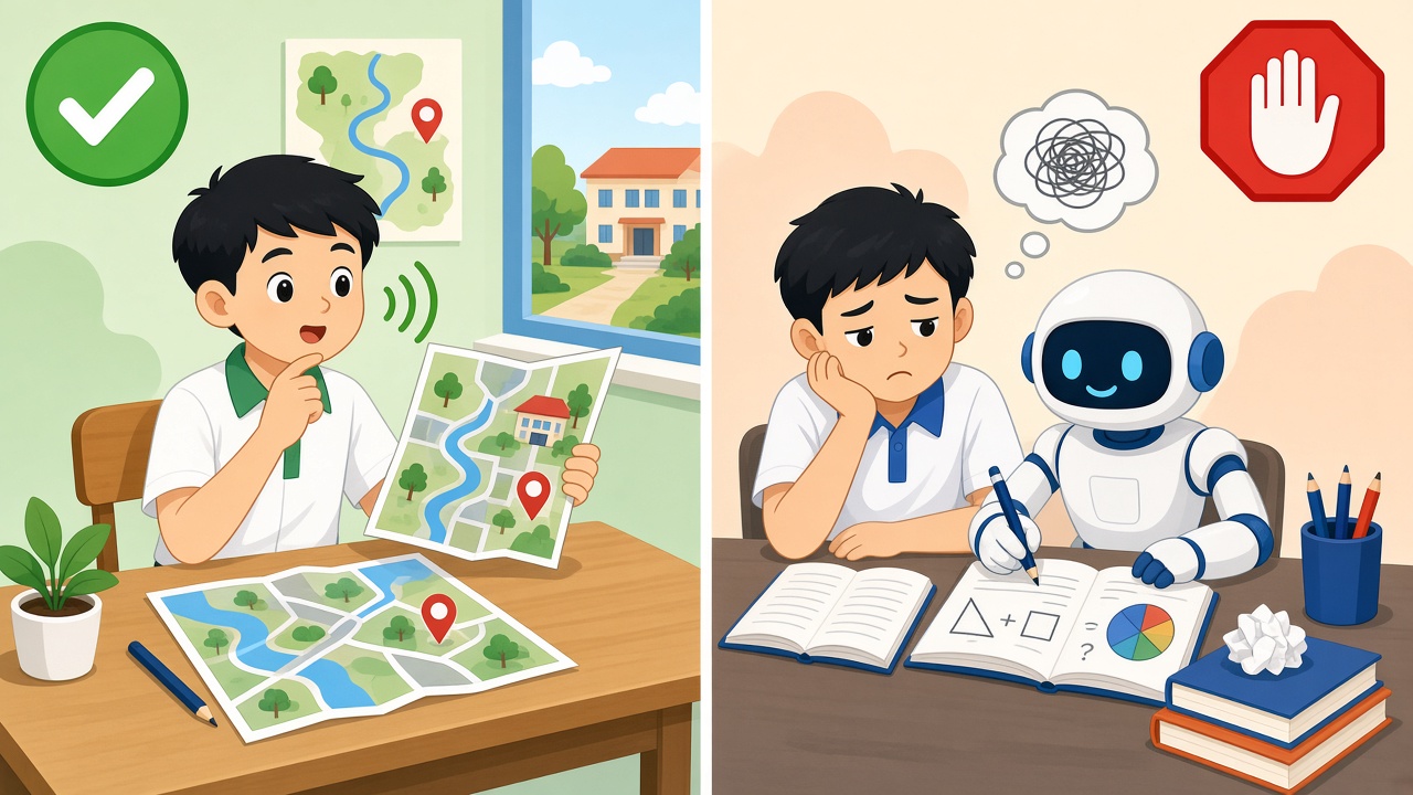 Nên: luyện phát âm và tìm đường. Không nên: robot viết hộ văn và làm hộ toán.