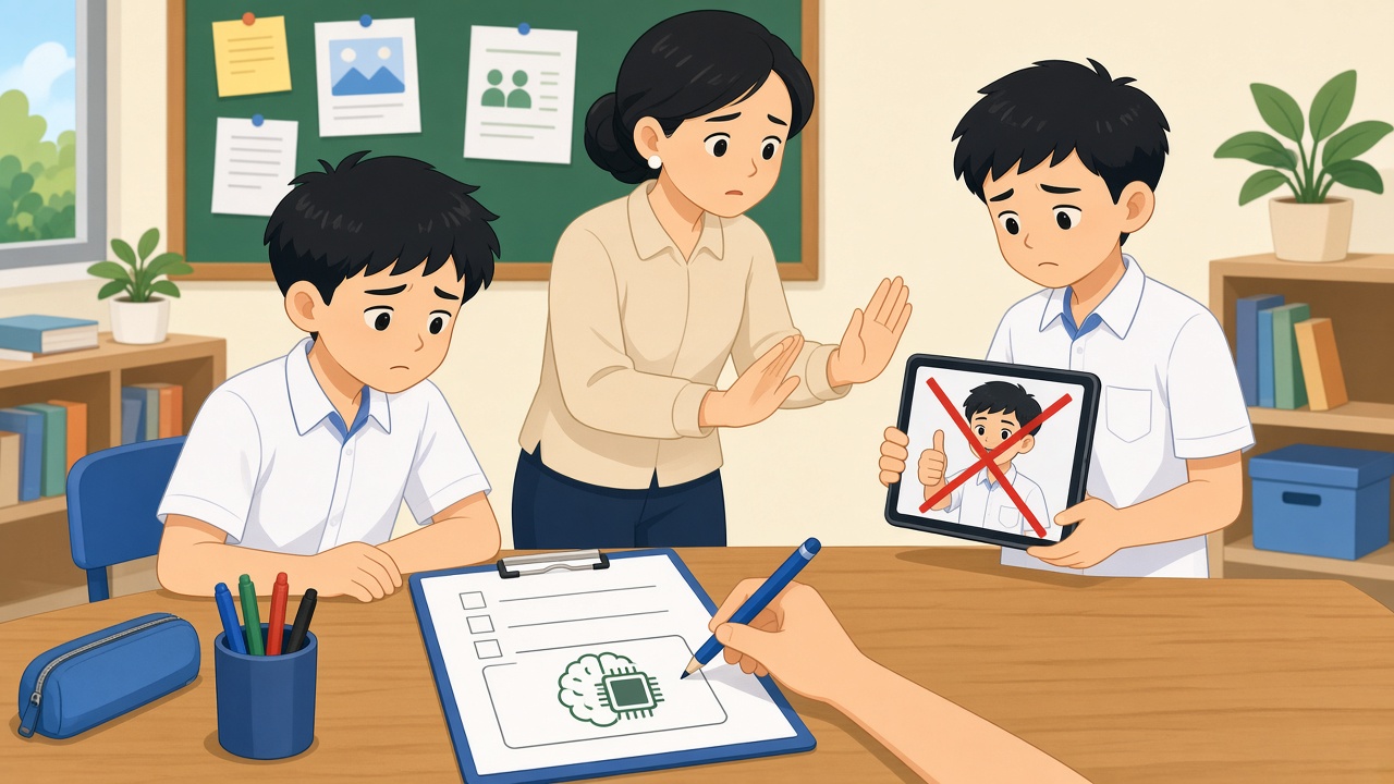Học sinh từ chối chia sẻ ảnh giả và điền phiếu khai báo khi dùng AI.