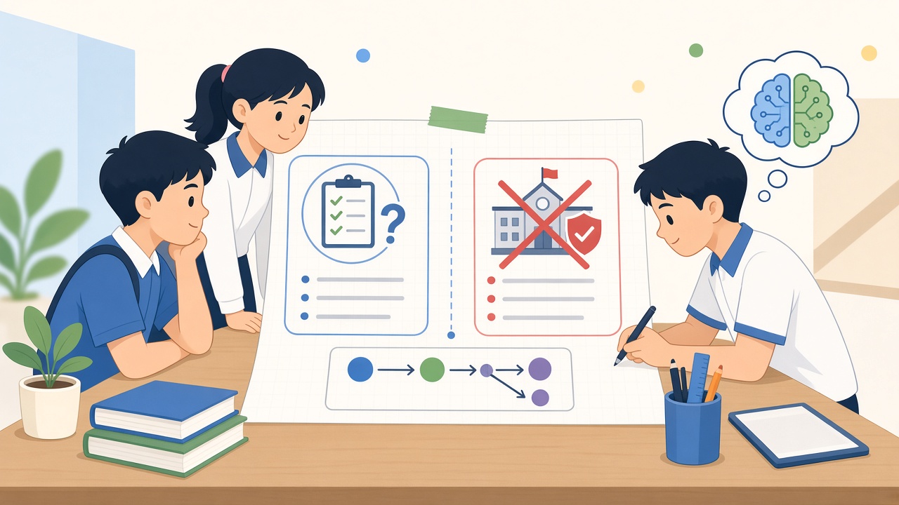 Học sinh chọn dự án chatbot nội quy; việc kỉ luật bị gạch.