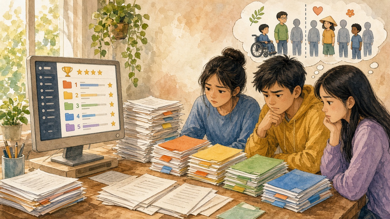 Học sinh nhìn quy trình sàng lọc hồ sơ có sự hỗ trợ của máy.