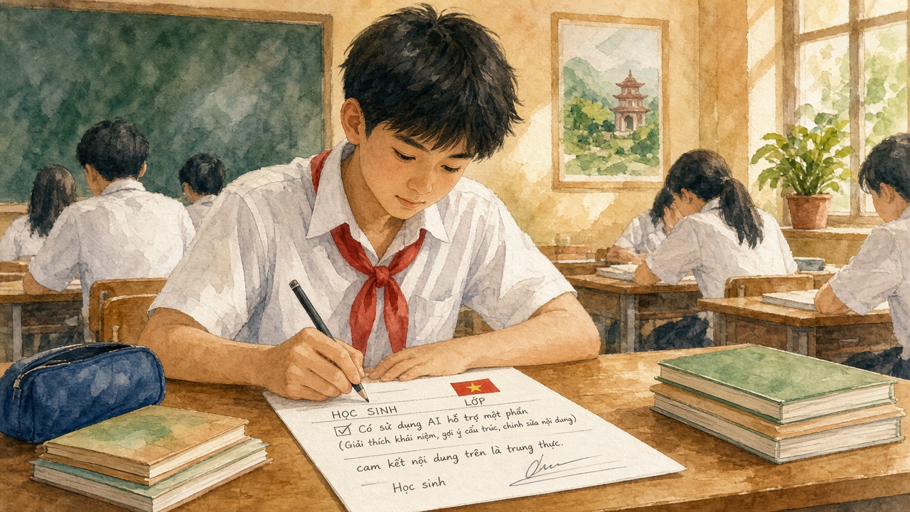 Học sinh khai báo phần dùng AI trên phiếu bài.